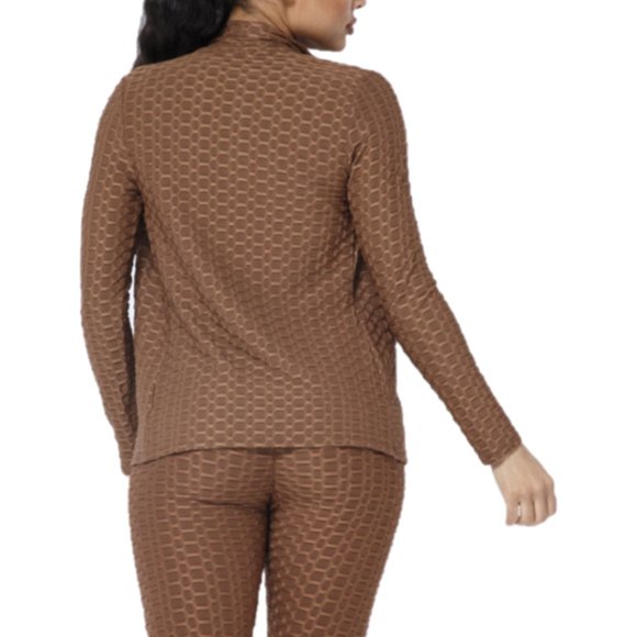 Brown Honeycomb Poly Jacquard Sleeveless Cross Back Jumpsuit - Picture 3 of 3